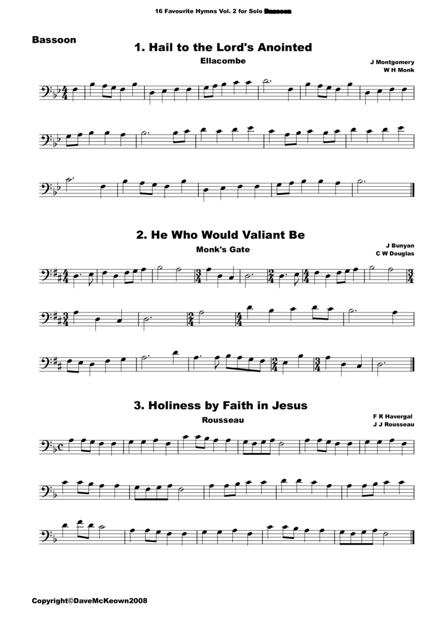 16 Favourite Hymns Vol.2 for solo Bassoon (arr. David McKeown)
