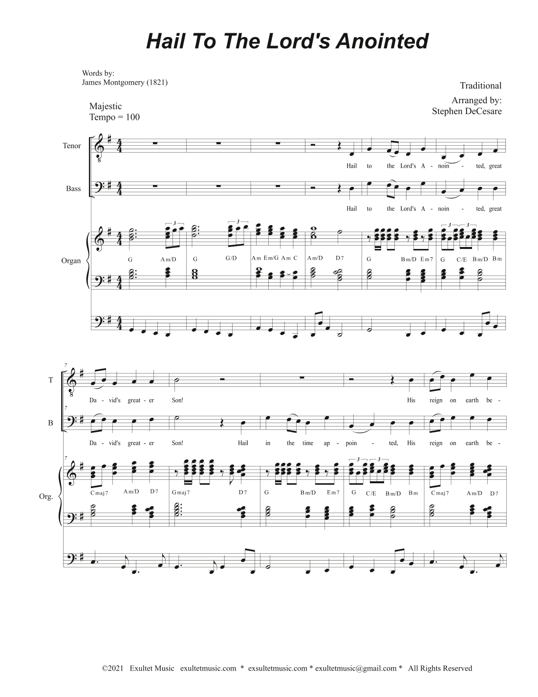Hail To The Lord's Anointed (Duet for Tenor and Bass solo) - Organ accompaniment) (arr. Stephen DeCesare)