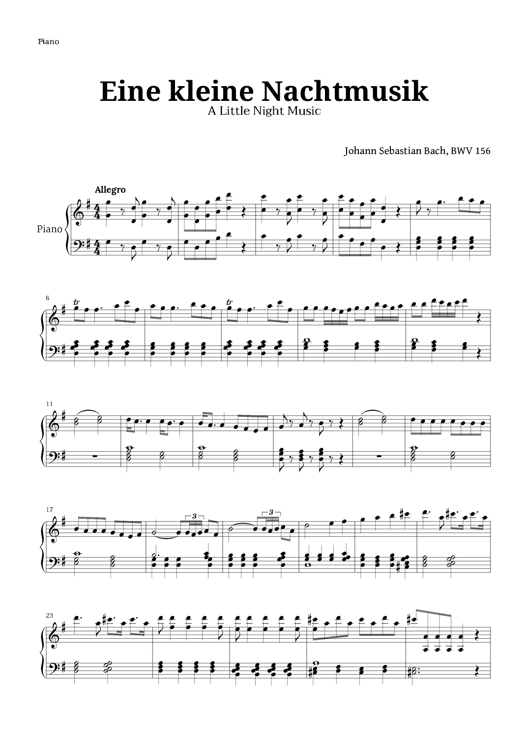 Eine kleine Nachtmusik by Mozart for Piano (arr. Langanho)