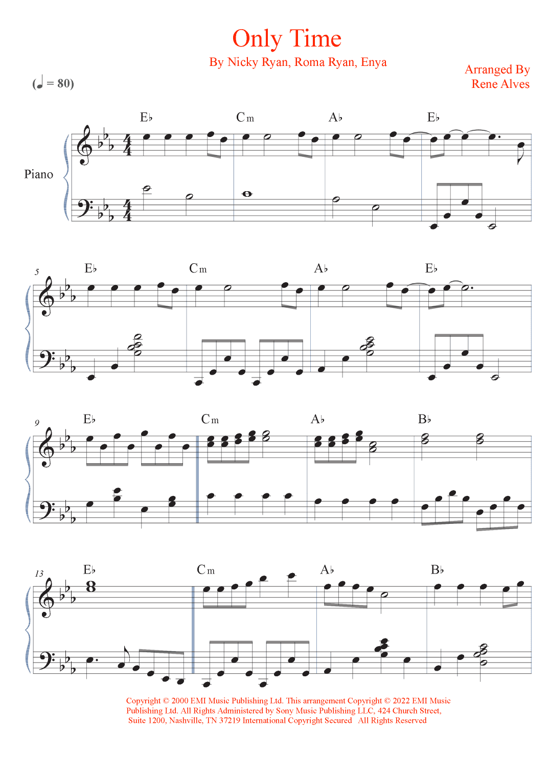 Only Time (arr. Rene Alves)