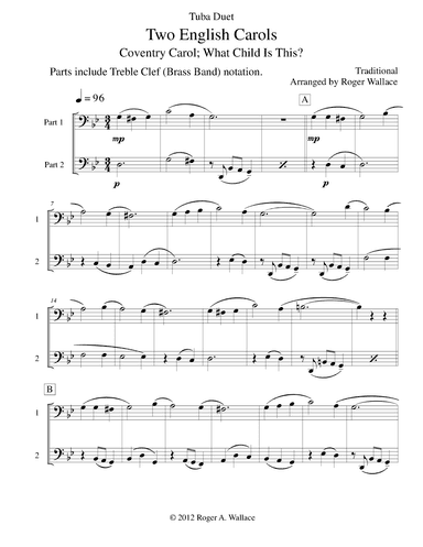 Two English Carols (Coventry Carol; What Child Is This?) - Tuba Duet (arr. Roger Wallace)