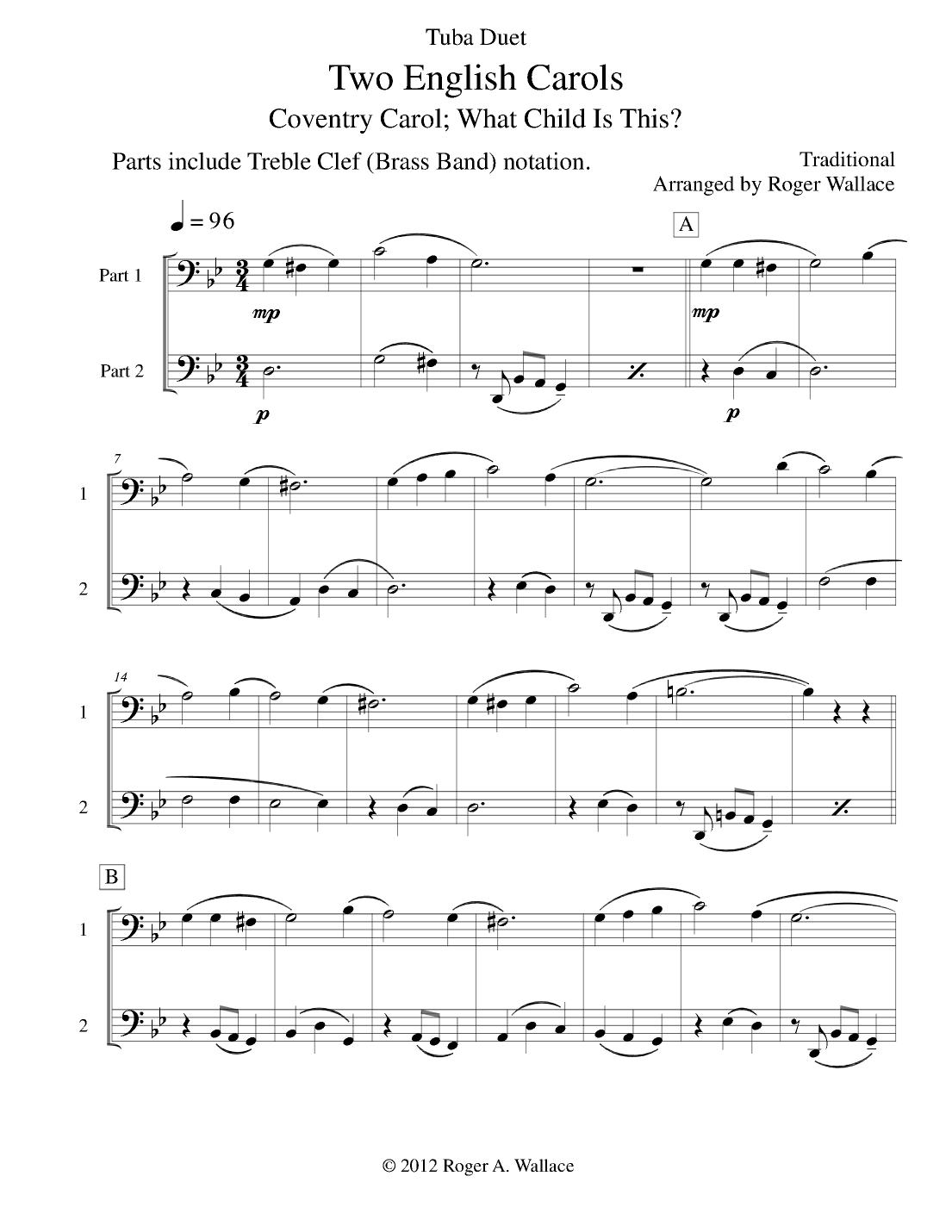 Two English Carols (Coventry Carol; What Child Is This?) - Tuba Duet (arr. Roger Wallace)