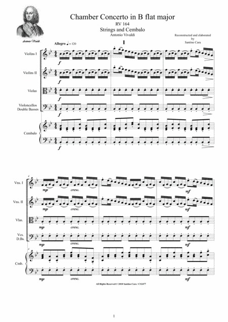 Vivaldi - Chamber Concerto in B flat major RV 164 for Strings and Cembalo (arr. Santino Cara)