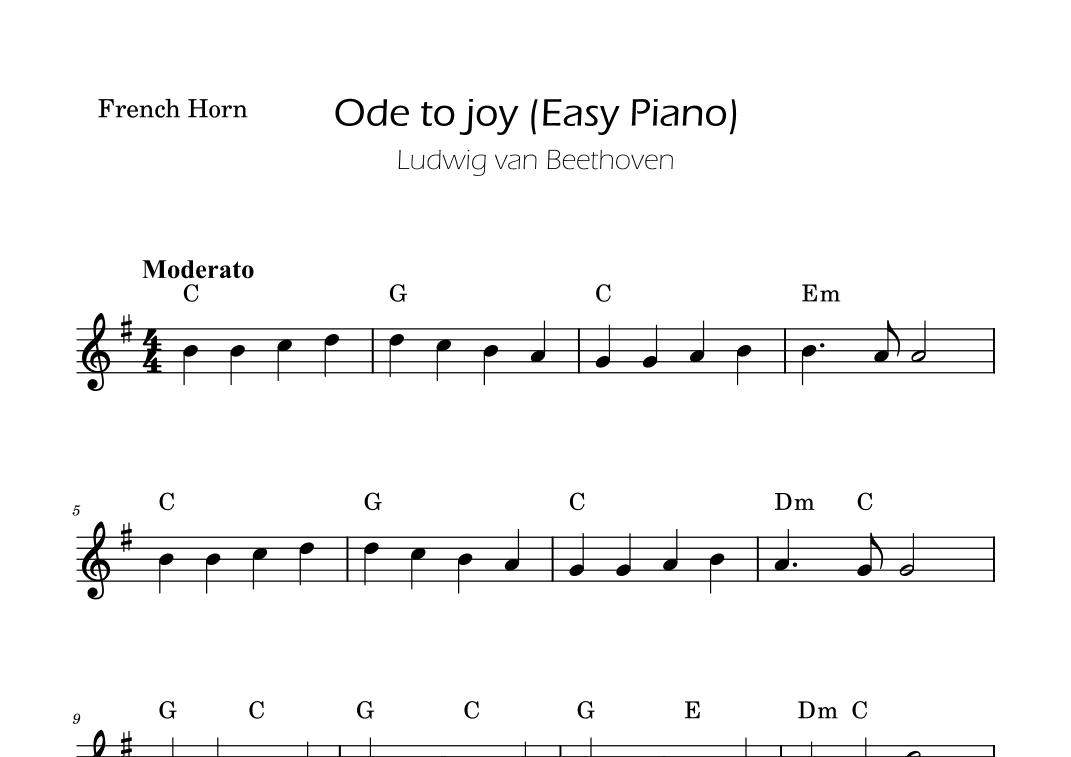 Ode To Joy - Easy French Horn with Chords (arr. Ygor Nunes)