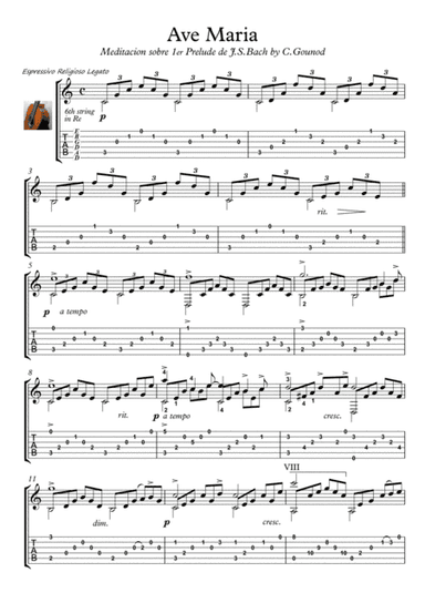 Ave Maria Bach Gounod guitar play along (arr. PianoSheetNow)
