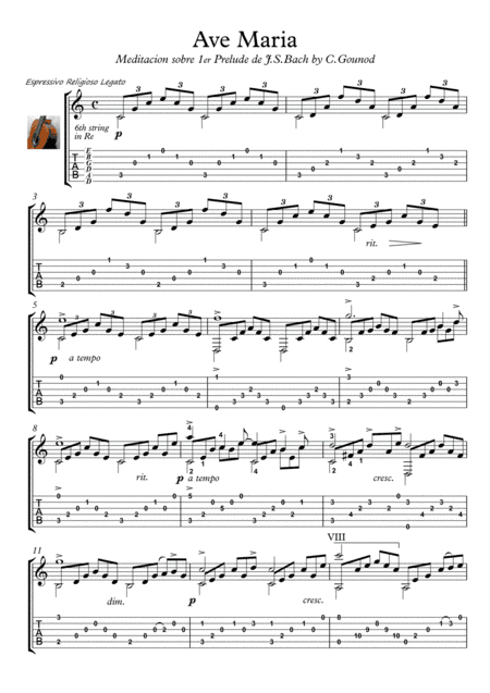 Ave Maria Bach Gounod guitar play along (arr. PianoSheetNow)