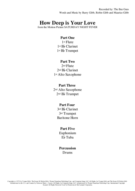 How Deep Is Your Love  from the Motion Picture SATURDAY NIGHT FEVER (arr. Kacie J. Rickells)