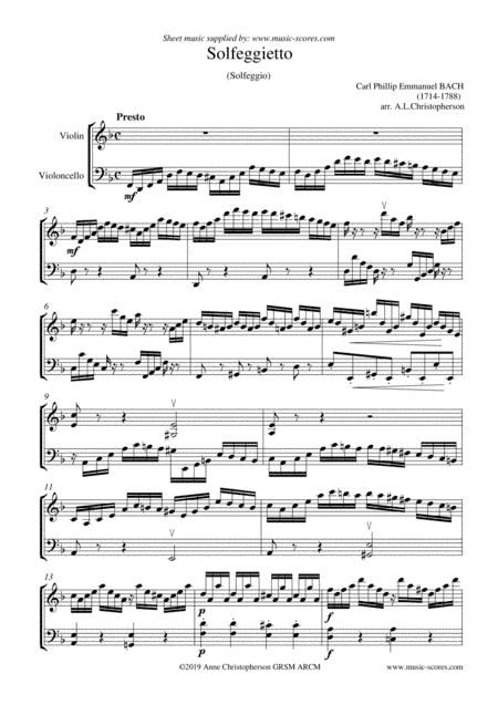 Solfeggietto (Solfeggio) - Violin and Cello (arr. Music-Scores.com)