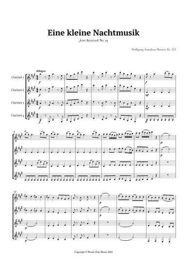 Eine kleine Nachtmusik by Mozart for Clarinet Quartet (arr. Ander)