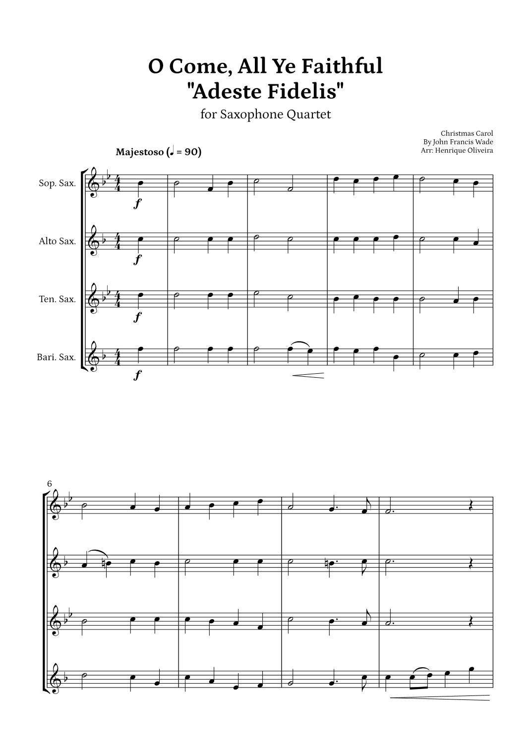 O Come, All Ye Faithful (Adeste Fidelis) - Saxophone Quartet (arr. Henrique Oliveira)