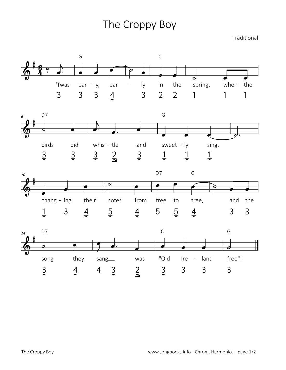 The Croppy Boy (arr. songbooks.info)