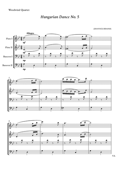 Hungarian Dance No. 5 for Woodwind Quartet (arr. Cássio Silva Chaves)