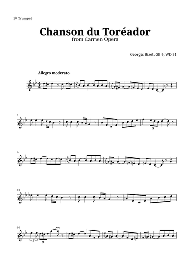 Chanson du Toreador by Bizet for Trumpet (arr. Langanho)