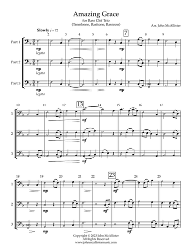Amazing Grace for Bass Clef Trio (arr. John McAllister)