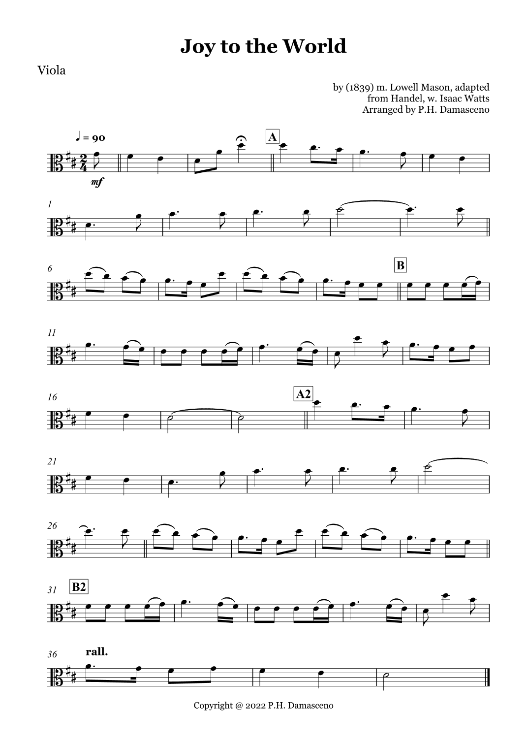 Joy to the World - Viola Solo and Piano Accompaniment (arr. P.H. Damasceno)
