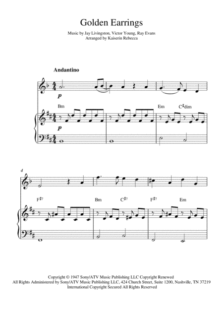 Golden Earrings (arr. Kaiserin Rebecca)