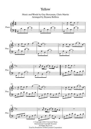 Yellow (arr. Roxana Belibou)