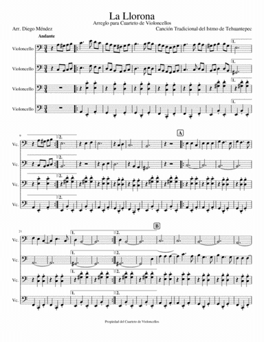 La llorona - Cello Quartet (arr. Diego Méndez)