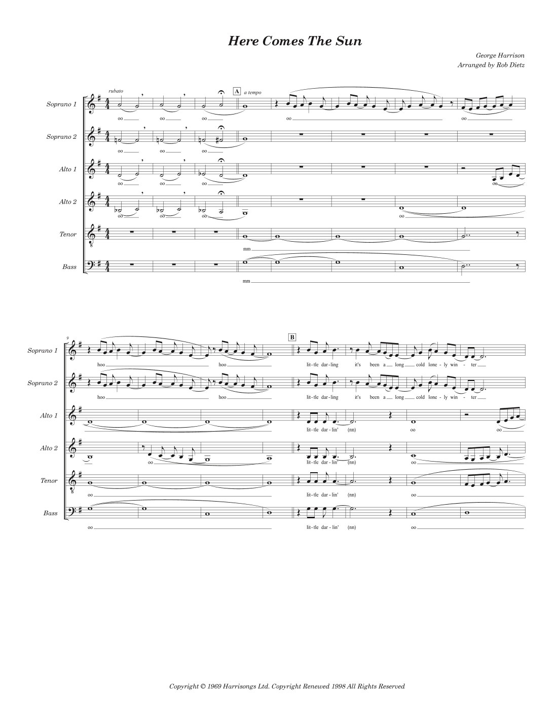 Here Comes The Sun (arr. Rob Dietz)