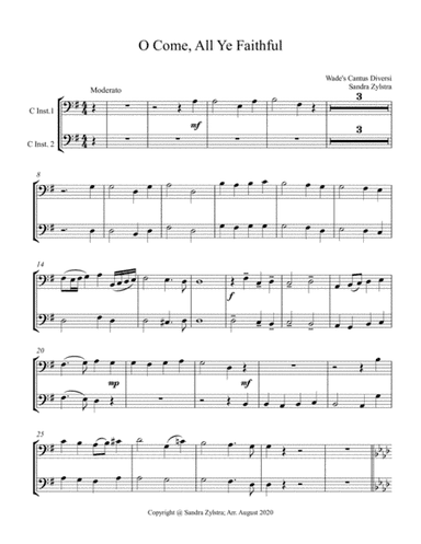 O Come, All Ye Faithful (bass C instrument duet, parts only) (arr. Sandra Zylstra)