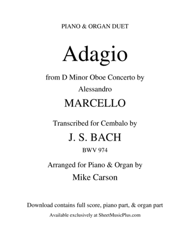 Adagio, BWV 974 (J. S. Bach) PIANO & ORGAN DUET (arr. Mike Carson)