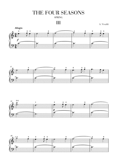 VIVALDI: The Four Seasons - Spring - 3rd mov. - Intermediate Piano (arr. Cadenza Editions)