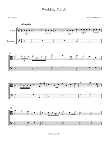 wedding march mendelssohn Viola and Bassoon sheet music (arr. Arezzo Music)