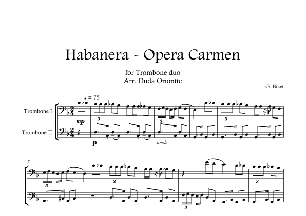 Carmen HABANERA - Bizet  ( trombone DUO) Student (arr. Duda Oriontte)