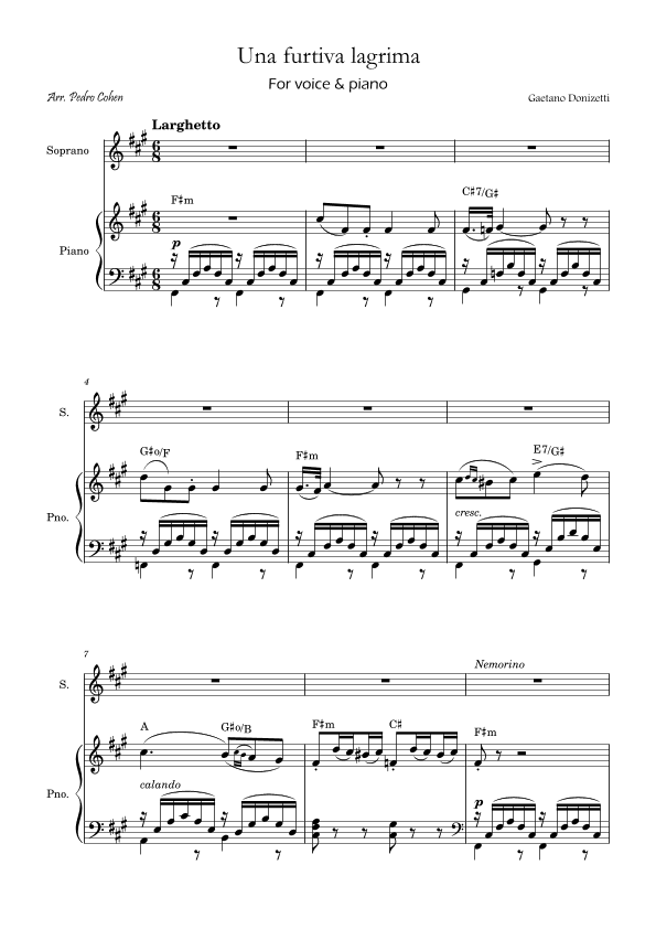 Una Furtiva Lagrima (Soprano in F#m) (arr. Pedro Cohen)