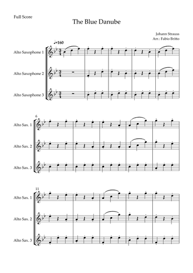 The Blue Danube (Waltz by Johann Strauss) for Alto Saxophone Trio (arr. Fabio Britto)