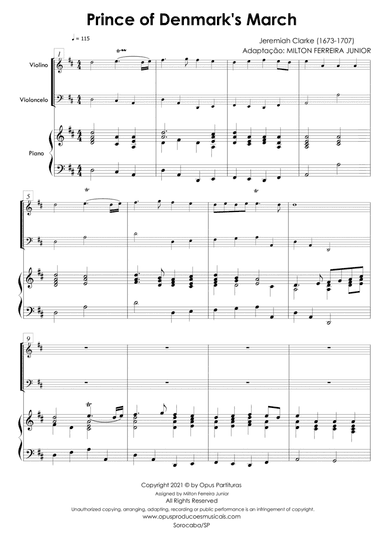 PRINCE OF DENMARKS MARCH - for Piano, Violino and Cello (arr. Milton Ferreira Junior)