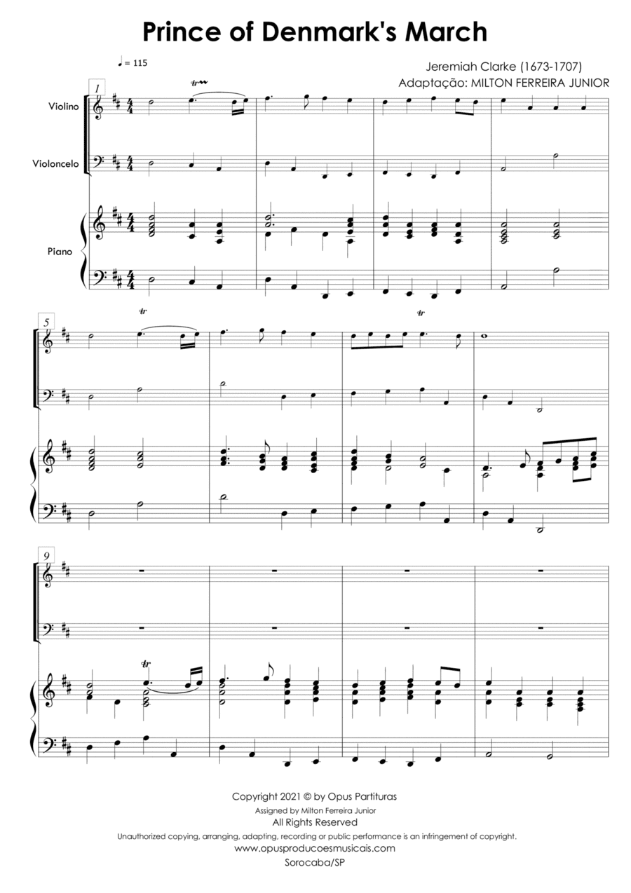 PRINCE OF DENMARKS MARCH - for Piano, Violino and Cello (arr. Milton Ferreira Junior)