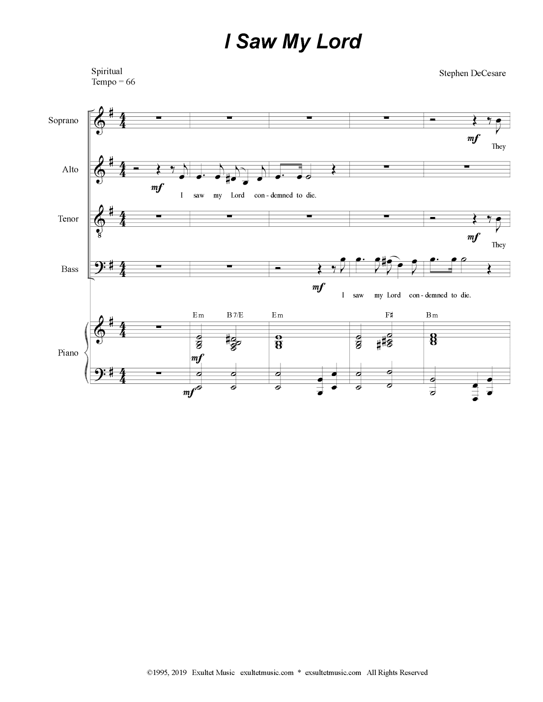 I Saw My Lord (Vocal Quartet - (SATB)