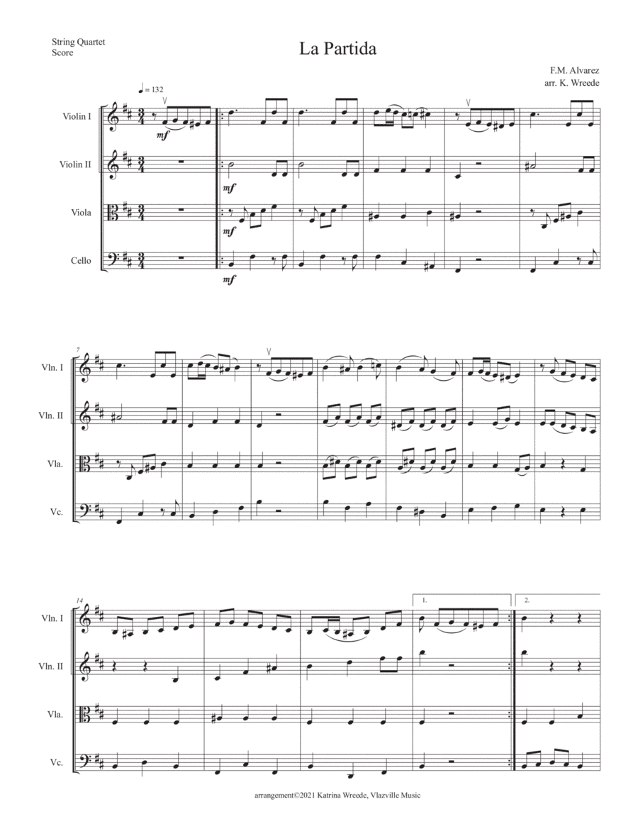 La Partida (for String Quartet) (arr. K. Wreede)