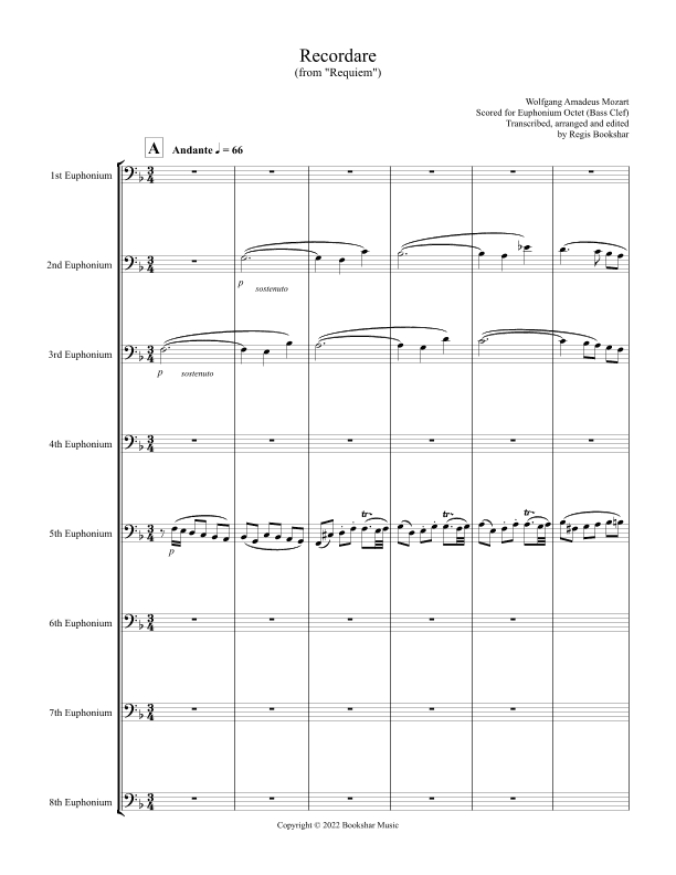 Recordare (from "Requiem") (F) (Euphonium Octet - Bass Clef) (arr. Regis Bookshar)