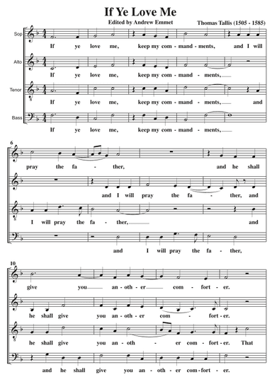 If Ye Love Me A Cappella SATB (arr. Edited by Andrew Emmet)