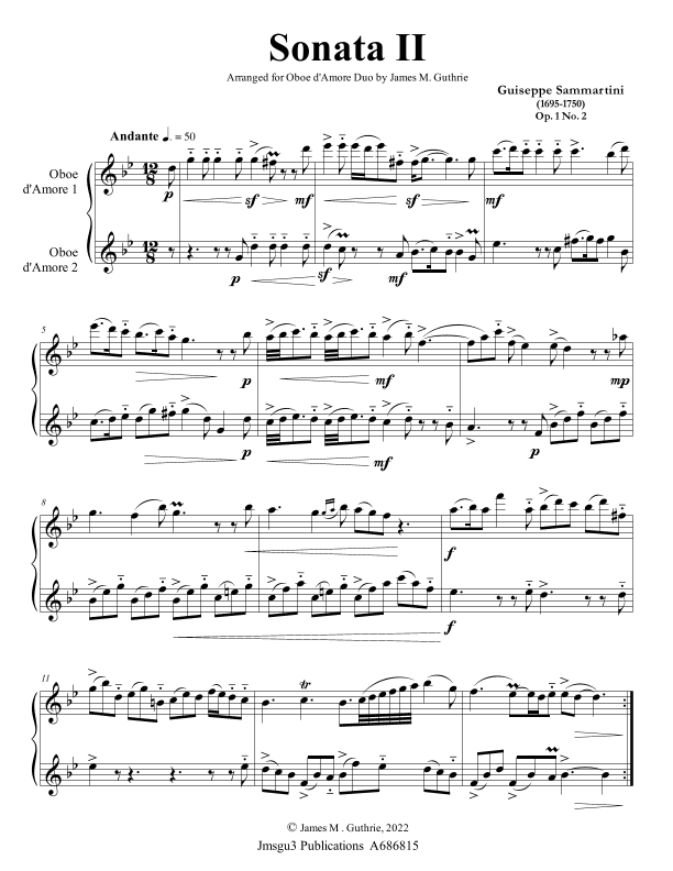 Sammartini: Sonata Op. 1 No. 2 for Oboe d'Amore Duo (arr. James M. Guthrie)