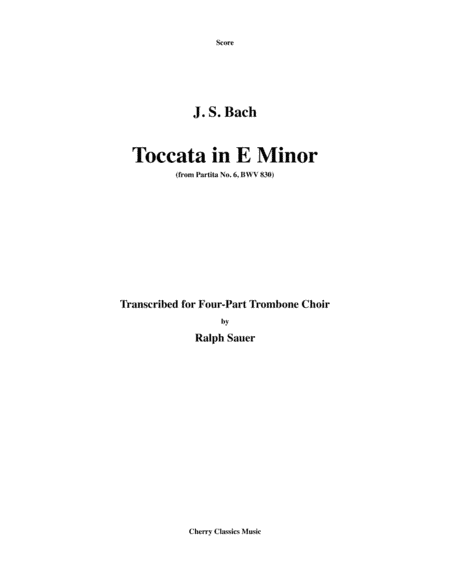 Toccata in E minor from Partita No. 6, BWV 830 (arr. Sauer, Ralph)