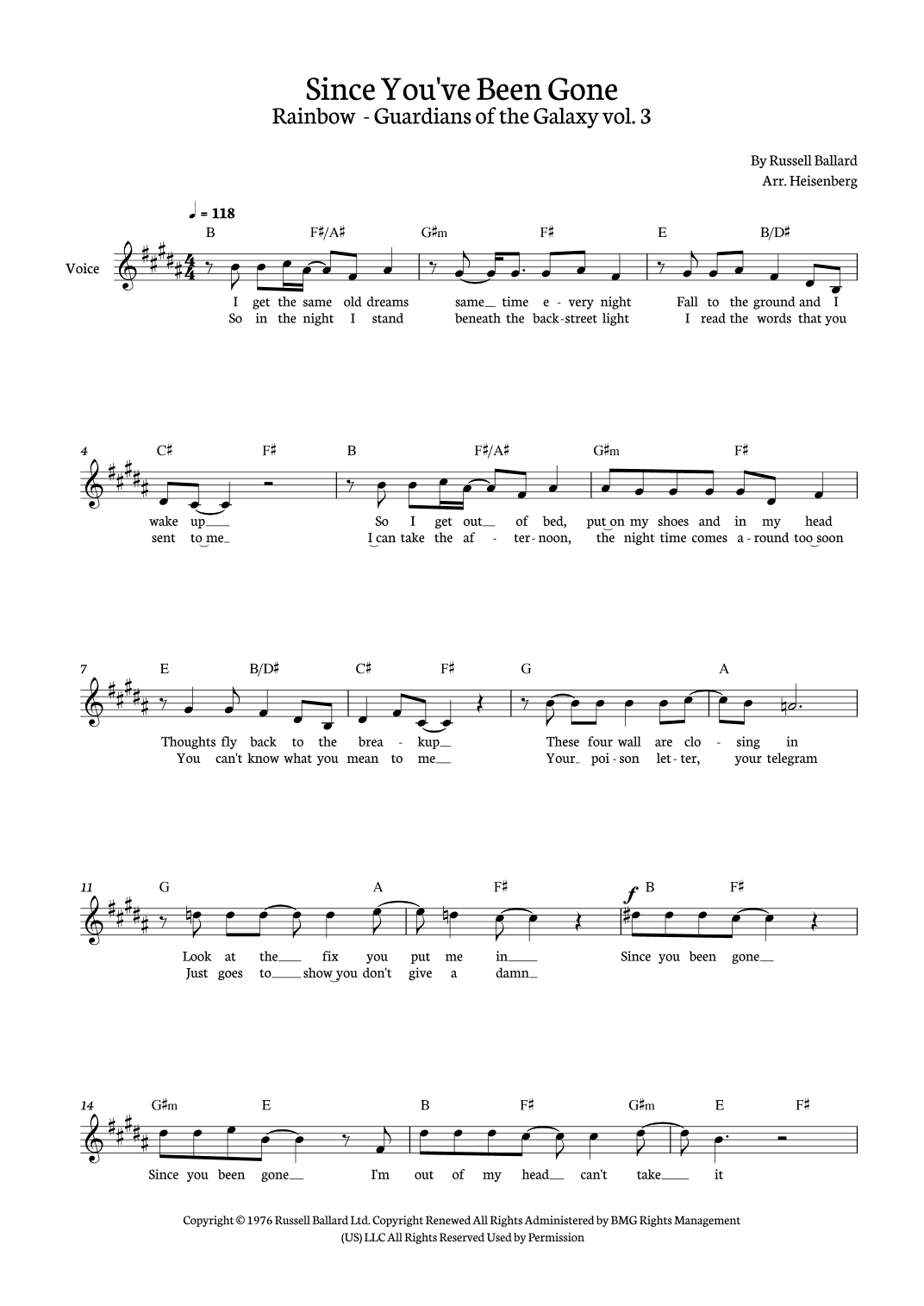 Since You've Been Gone (arr. Heisenberg)