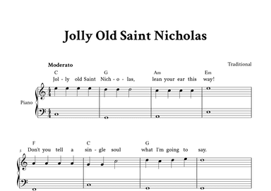 Jolly Old Saint Nicholas - Easy Piano in C (with Lyrics Above Staff) (arr. Yuri Noronha)