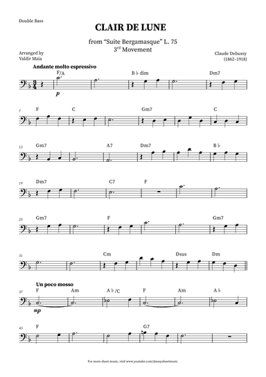 Clair de Lune - Double Bass + CHORDS (arr. Valdir Maia)
