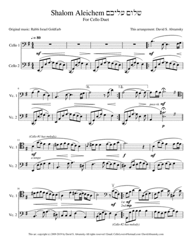 Shalom Aleichem שלום עליכם (arr. for cello duet) (arr. David S. Abramsky)