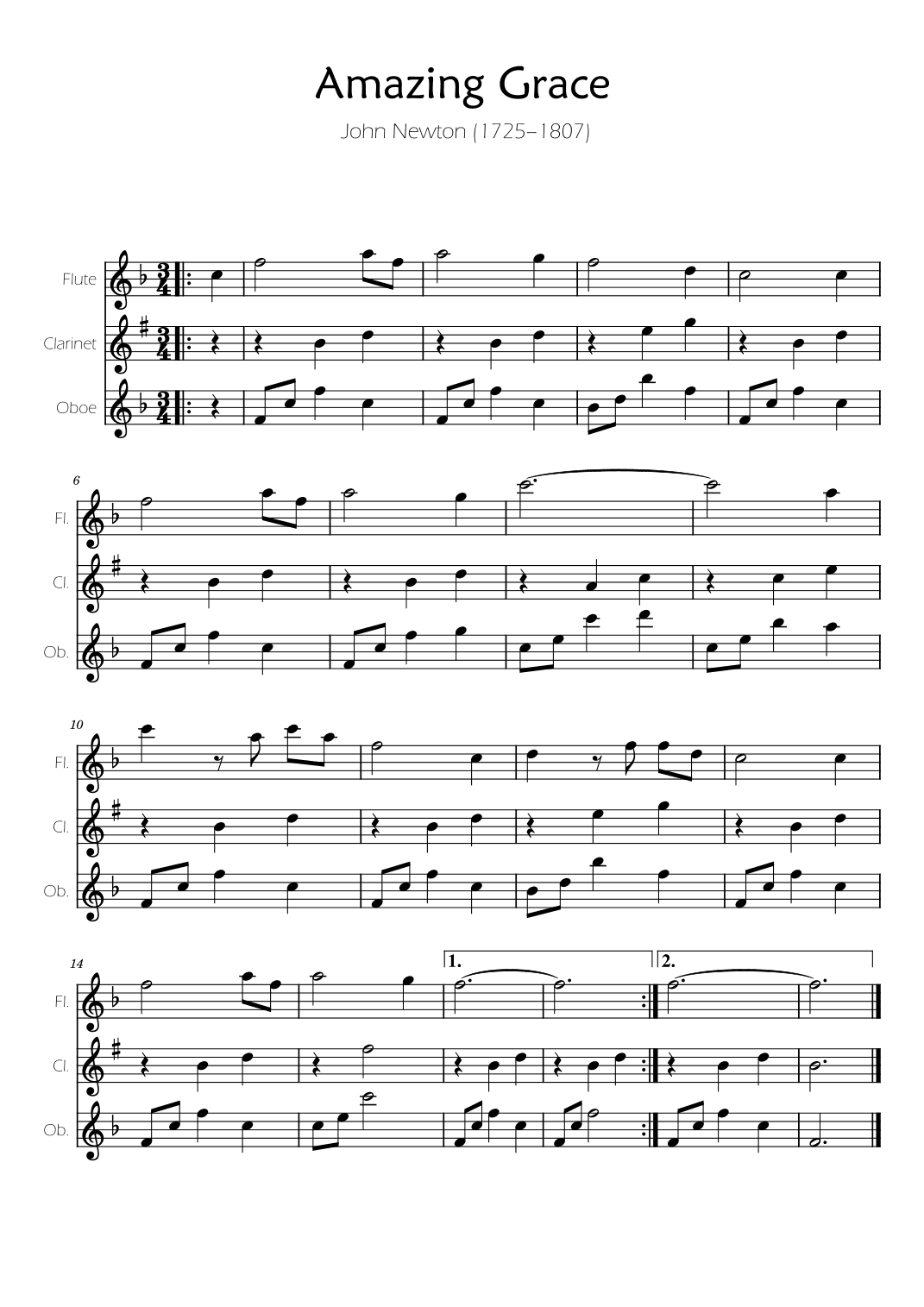 Amazing Grace - Woodwind Trio (arr. Ygor Nunes)