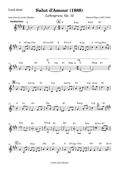 Edward Elgar - Salut d'Amour (Liebesgruss) - lead sheet (arr. Andre Maaker)