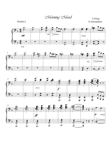 Morning Mood. Piano 4 hands (this part is only piano 2) (arr. Ester Alessandrini)