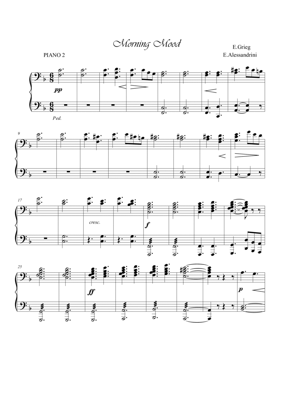 Morning Mood. Piano 4 hands (this part is only piano 2) (arr. Ester Alessandrini)