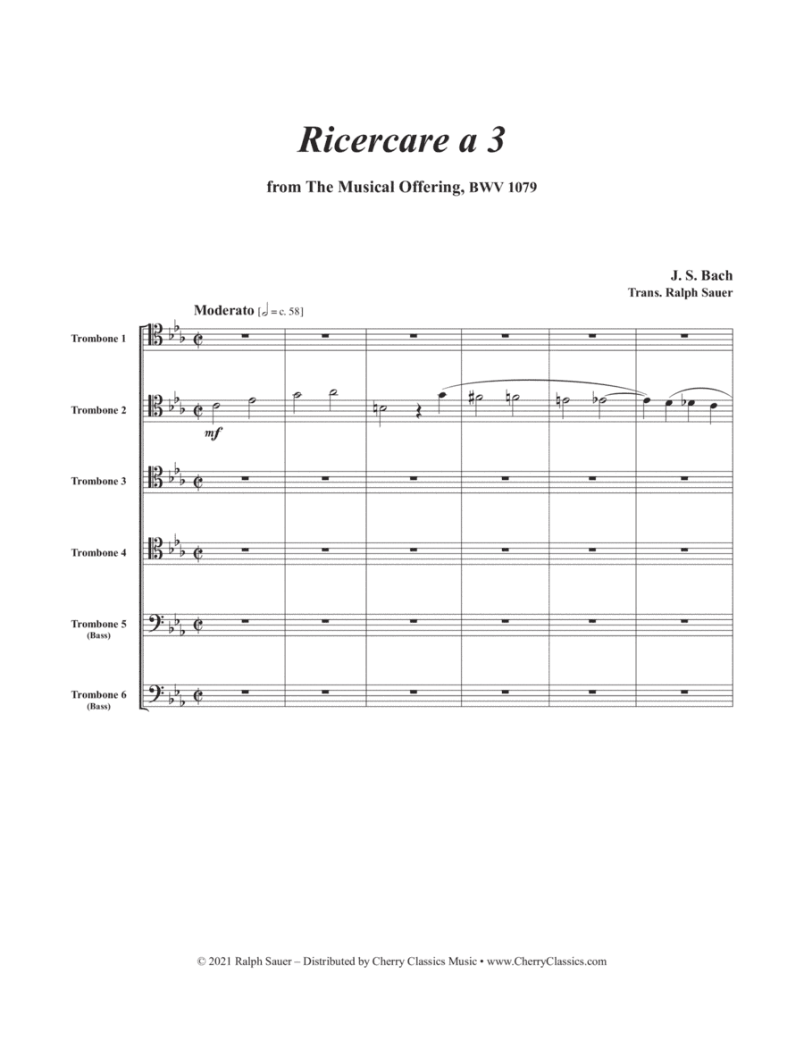Ricercare a 3 for 6-part Trombone Ensemble (arr. Ralph Sauer)