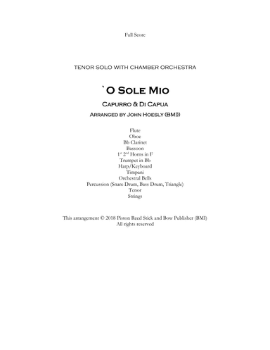 O SOLE MIÒ- Tenor solo with chamber orchestra (arr. John Hoesly)