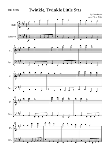 Twinkle, Twinkle Little Star for Flute & Bassoon Duo (arr. Fabio Britto)