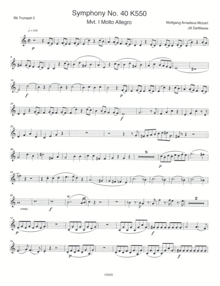 Mozart Symphony No. 40 in G minor, Movement 1 Trumpet 2 only (arr. Jill DeWeese)